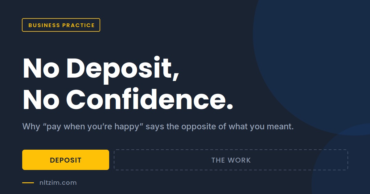 No Deposit, No Confidence: What 'Pay When You're Happy' Really Tells a Client.